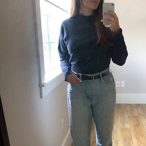 NAVY SQUARE MOCKNECK